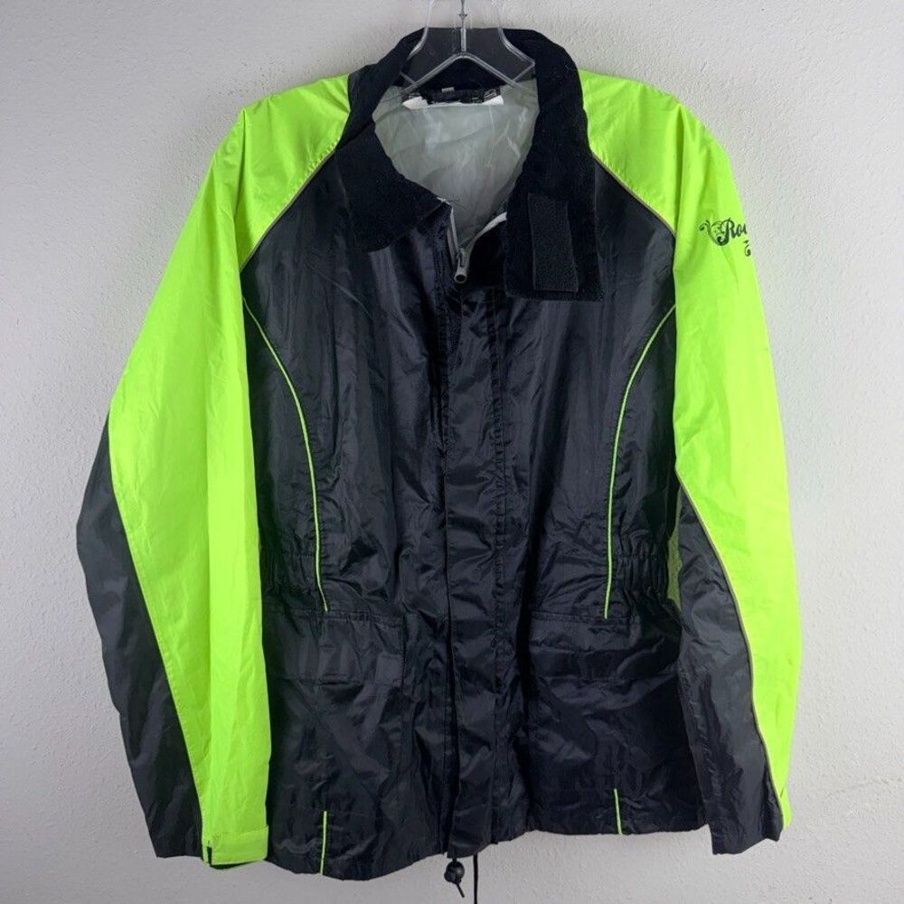 Joe Rocket Rain Jacket RS2 Medium Black Neon Motorcycle Tapered Biker Waterproof